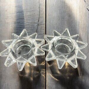 PartyLite Flaming Star Glass Tealight Candle Holder Clear Votive Set‎ 2 Glass